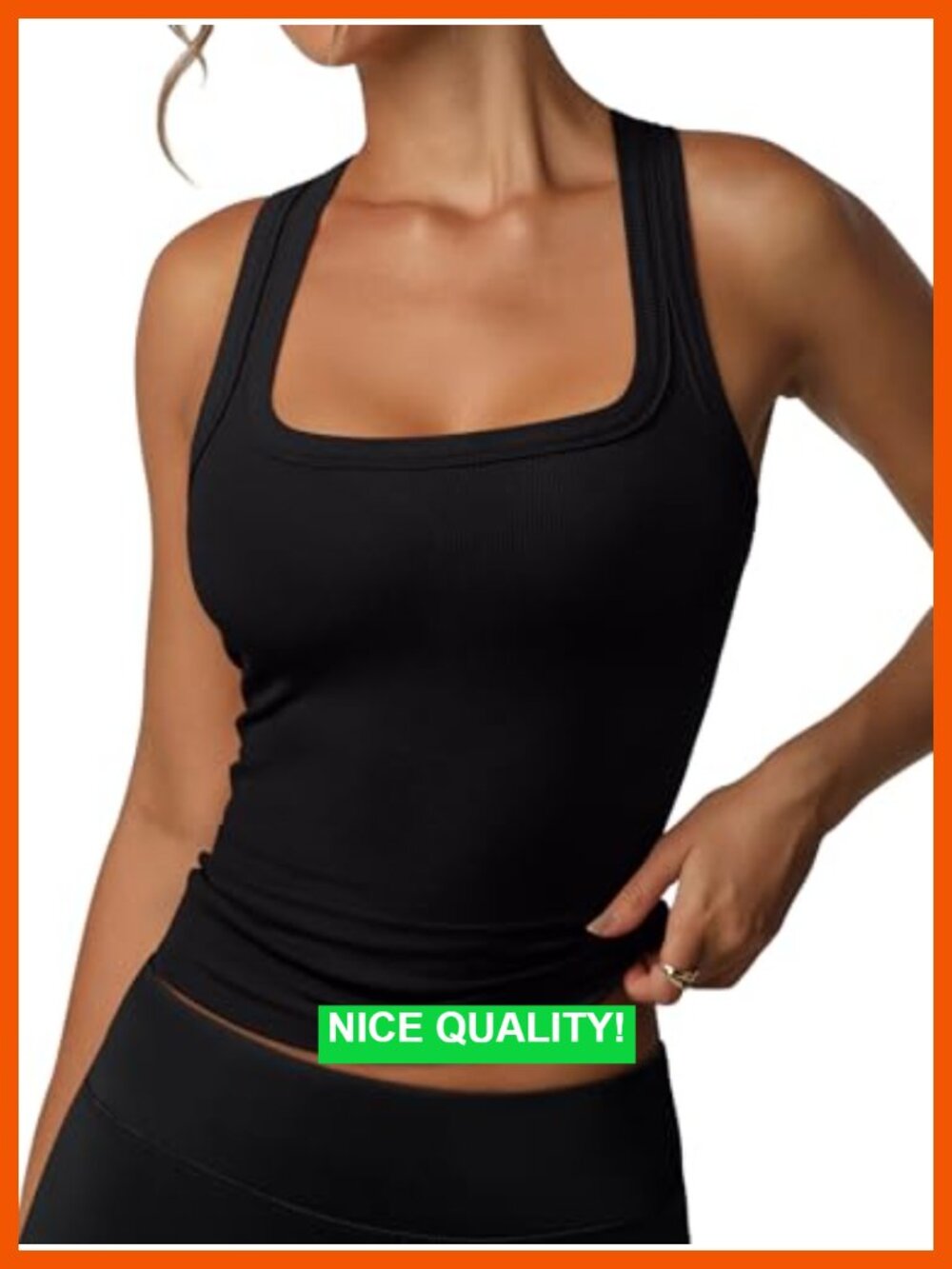 Built in Bra Tank Top Square Neck Racerback Sleeveless Ribbed Summer Casual Top